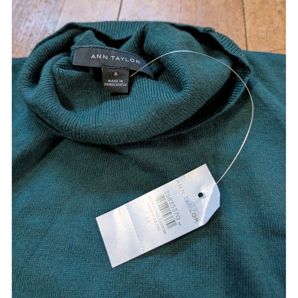 NWT Ann Taylor Women's Turtle Neck Green Knit Sweater Medium School Pictures